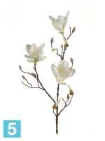 Искусственный цветок для декора Магнолия ветка 90h белая (3 цветка + 2 бутона + 8 почек) в #REGION_NAME_DECLINE_PP#