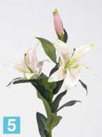 Искусственный цветок для декора Лилия Кассабланка Sensitive Botanic, бело-розовая (2 цветка + 1 бутон) h95 см в Москве