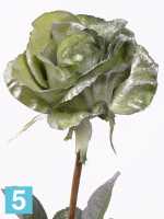 Искусственный цветок для декора Новогодний Роза салатовая в серебре d-12cm 60h см в #REGION_NAME_DECLINE_PP#