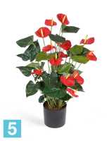 Искусственный цветок в горшке Антуриум Де Люкс большой куст красный (в кашпо) TREEZ Collection в #REGION_NAME_DECLINE_PP#