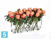 Композиция из искусственных цветов Розы розово-персик в дизайн-стекле с водой TREEZ Collection в Москве